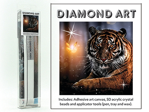 DIAMOND ART KIT WITH PICTURE AND CRYSTAL BEADS COLOURFUL TIGER WITH BUTTERFLY 30X30CM