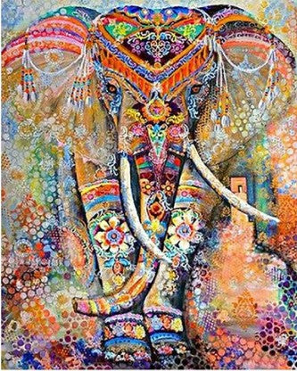 DIAMOND PICTURE KIT WITH 5D CRYSTAL BEADS - COLOURFUL ELEPHANT 30X40CM