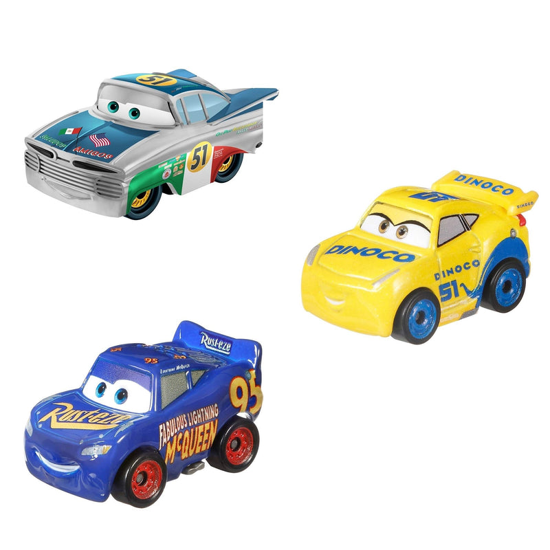 DISNEY PIXAR CARS METAL MINI RACERS 3 PACK WITH SALUDOS AMIGOS RAMONE - DINOCO CRUZ RAMIREZ - FABULOUS LIGHTNING McQUEEN