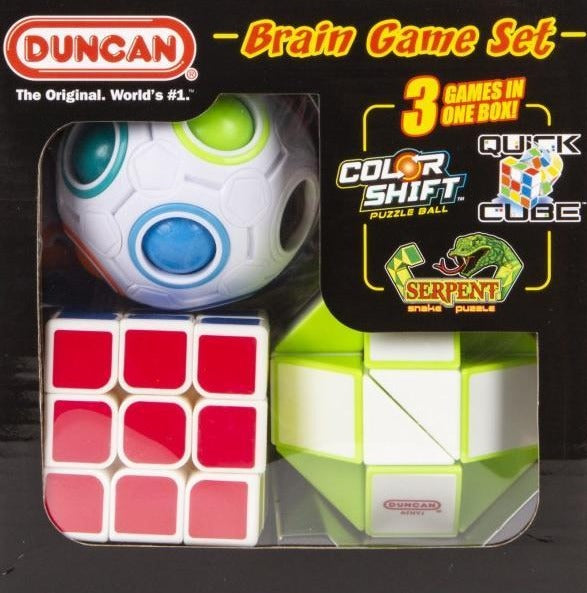 DUNCAN BRAIN GAME COMBO SET - QUICK CUBE - COLOUR SHIFT PUZZLE BALL AND SERPENT SNAKE PUZZLE 3 GAMES IN ONE