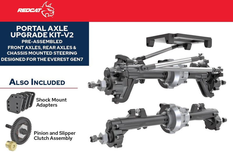 REDCAT PORTAL AXLE UPGRADE KIT V2 PRE ASSEMBLED FRONT AXLES, REAR AXLES AND CHASSIS MOUNTED STEERING DESIGNED FOR THE EVEREST GEN 7