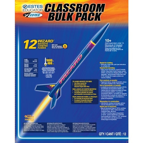 ESTES 1754 WIZARD INTERMEDIATE MODEL ROCKET KIT 12 BULK PACK EDUCATOR SET