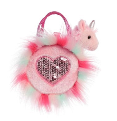 FANCY PALS PINK UNICORN IN A PINK FLUFFY HEART BAG