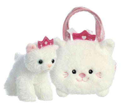 FANCY PALS WHITE CAT PRINCESS IN A WHITE FLUFFY KITTY BAG