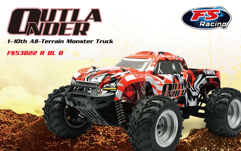 FS RACING FS53822 OUTLANDER MONSTER TRUCK BRUSHED READY TO RUN INCLUDES BATTERY AND CHARGER - RED