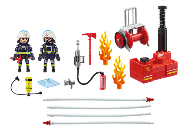 PLAYMOBIL 9468 FIRE FIGHTERS WITH WORKING WATER PUMP HOSE