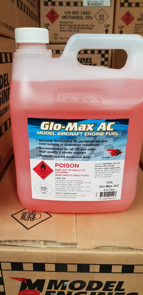 GLO-MAX AIRCRAFT FUEL 15% NITRO 4 LITER - STORE PICKUP ONLY