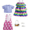 BARBIE FASHIONS 2 PACK CLOTHING SET - PINK POLKA DOT JUMPER PURPLE POLKA DOT TOP STRIPPED DRESS AND ACCESSORIES