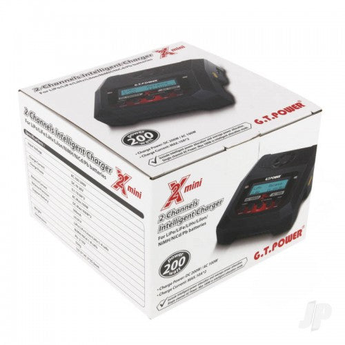GT POWER GT X2 MINI  2 CHANNEL 200W DUAL INTELLIGENT CHARGER (CHARGES LIPO/LIFE/LIHV/LILON/NIMH/NICD/PB BATTERIES)
