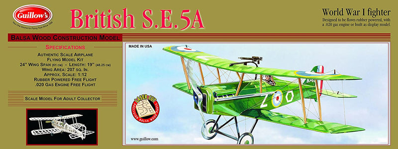 GUILLOWS KIT 202 BRITISH S.E. 5A BALSA FLYING MODEL KIT 24 INCH WINGSPAN