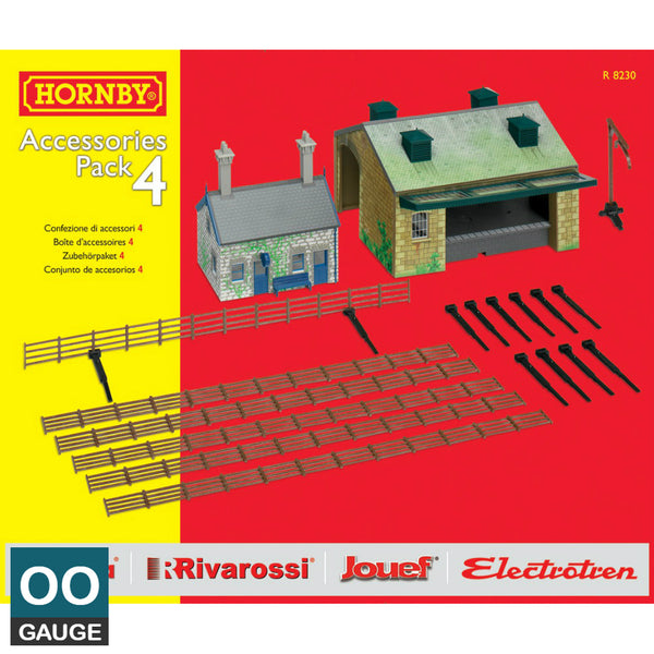 HORNBY R8230 TRAKMAT ACCESSORIES PACK 4 ENGINE SHED OFFICE FENCING OO SCALE