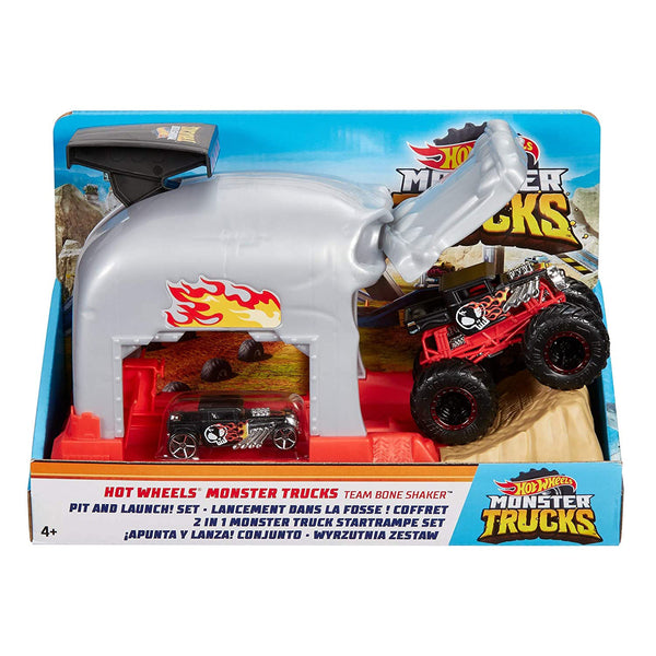 HOT WHEELS MONSTER TRUCKS TEAM BONE SHAKER PIT AND LAUNCH SET