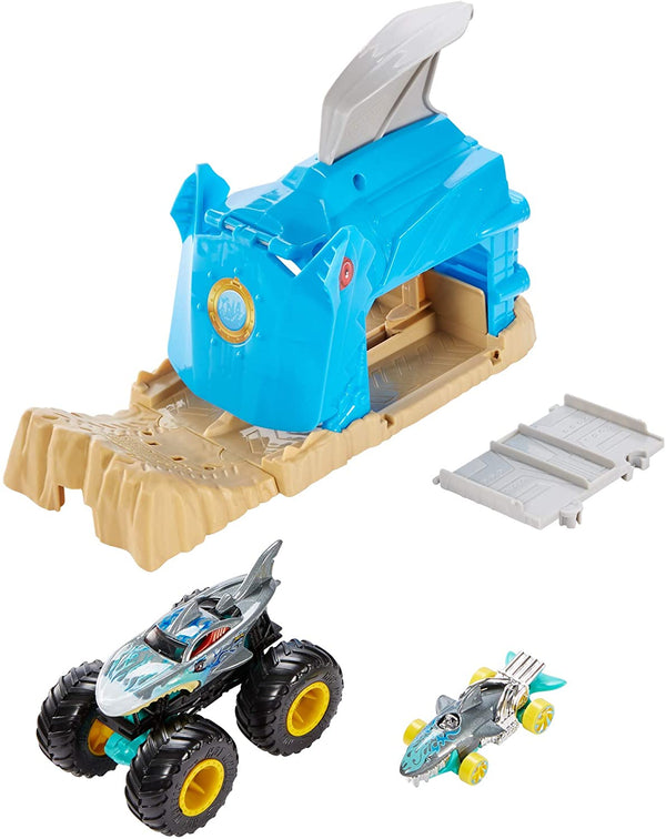 HOT WHEELS MONSTER TRUCKS TEAM SHARK WREAK PIT AND LAUNCH SET