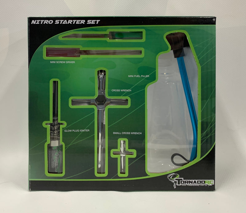 TORNADO RC NITRO STARTER SET WITH TOOLS FUEL BOTTLE GLOW STICK AND CHARGER