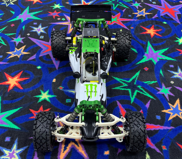 ROVAN 320AG01 32CC BAJA 5B BUGGY MONSTER GREEN/WHITE/BLACK WITH VICTORY PIPE, NYLON ARMS, ALLOY RIMS AND GT3B READY TO RUN GAS POWERED RC CAR
