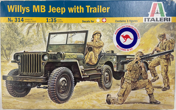 ITALERI 314 WILLYS MB JEEP WITH TRAILER PLASTIC MODEL KIT 1/35