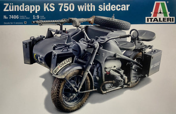 ITALERI 7406 ZUNDAPP KS 750 WITH SIDECAR MODEL MOTORBIKE 1/9 SCALE PLASTIC MODEL KIT