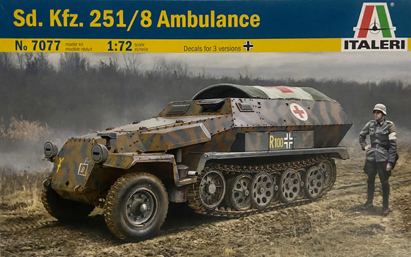 ITALERI 7077 SD KFZ 251/8 AMBULANCE 1/72 SCALE PLASTIC MODEL KIT HALF TRACK