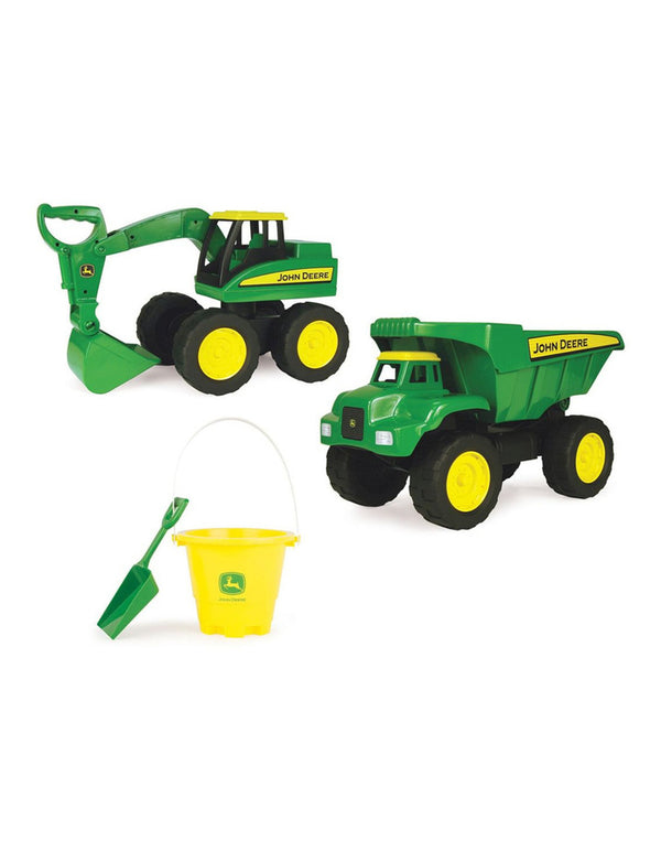 TOMY JOHN DEERE BIG SCOOP DUMP TRUCK AND EXCAVATOR 38CM GREEN AND YELLOW 2 PK