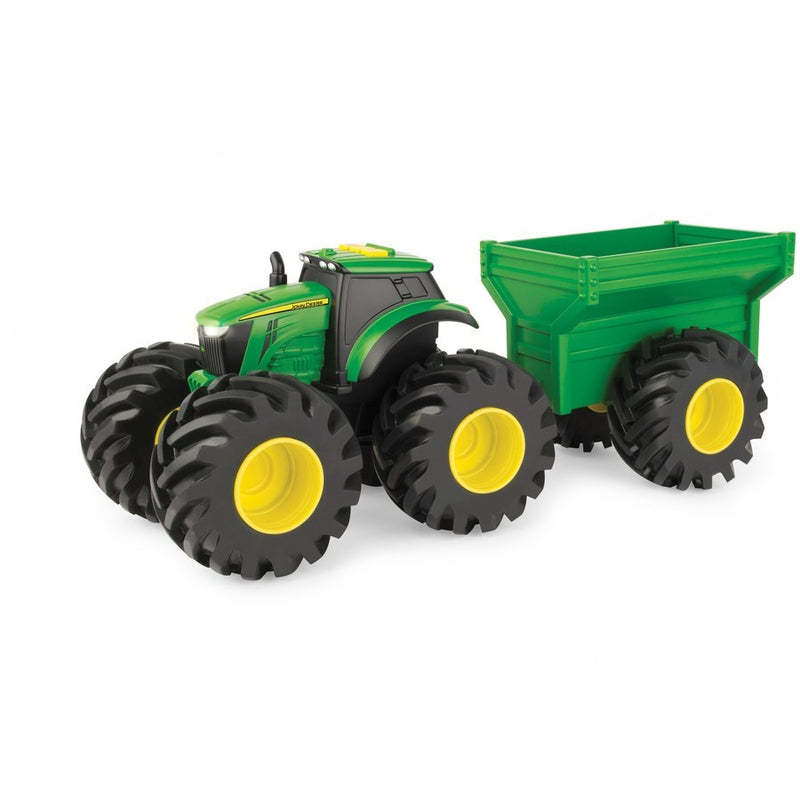 TOMY JOHN DEERE MONSTER TREADS TRACTOR AND WAGON WITH LIGHTS AND SOUNDS