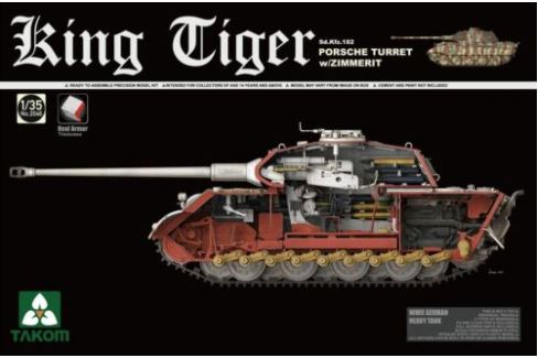 TAKOM 2046S SD.KFZ.182 KING TIGER PORSCHE TURRET WITH ZIMMERIT AND INTERIOR 1/35 SCALE TANK PLASTIC MODEL KIT