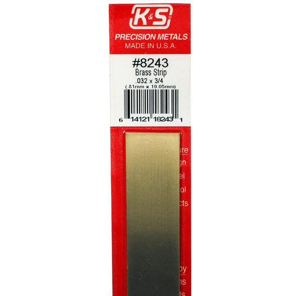 K&S 8243 BRASS STRIP .032 X 3/4 (.81MM X 19.05MM)