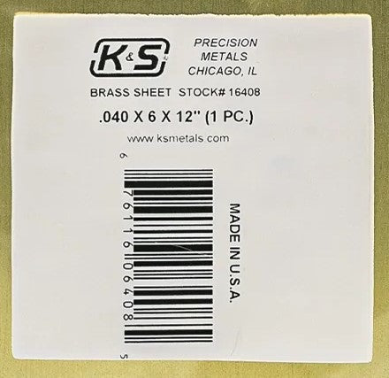 K&S 16408 BRASS SHEET .04 X 6 X 12