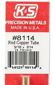 K&S 8114 ROUND COPPER TUBE 3/16 X .014 ( 4.76MM ) 1 PIECE