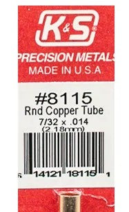 K&S 8115 ROUND COPPER TUBE 7/32 X .014 ( 2.18MM ) 1 PIECE