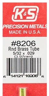 K&S 8206 BRASS TUBE ROUND 5/32 X .029 ( 3.97MM )