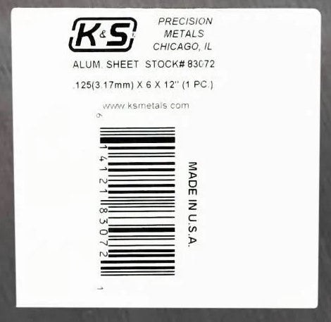 K&S 83072 ALUMINIUM SHEET .125 X 6 X 12 ( 3.17MM )