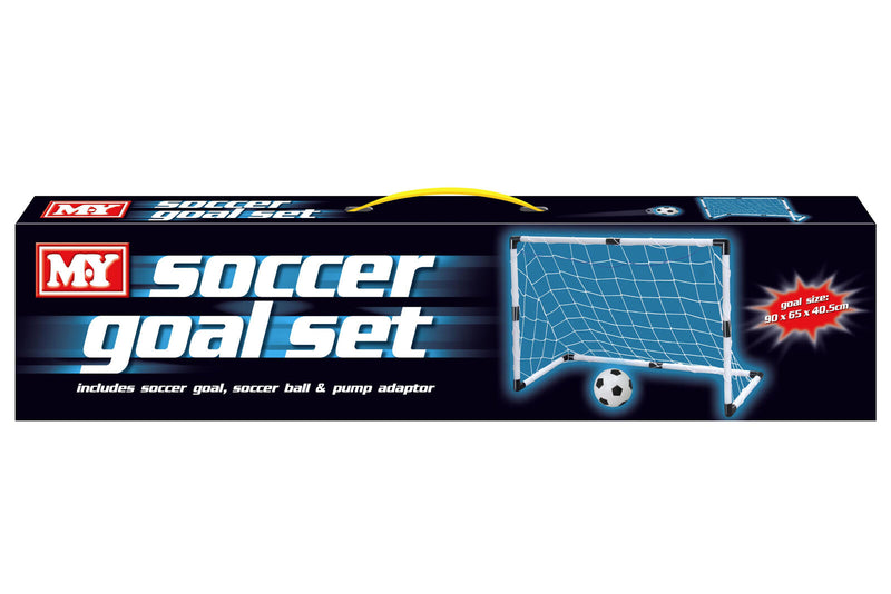 MY SOCCER GOAL SET INCLUDES SOCCER GOAL, BALL AND PUMP ADAPTOR - GOAL SIZE - 90 X 65 X 40.5CM