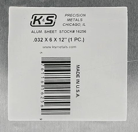 K&S 16256 ALUMINIUM SHEET .032 X 6 X 12 ( 1 PIECE )