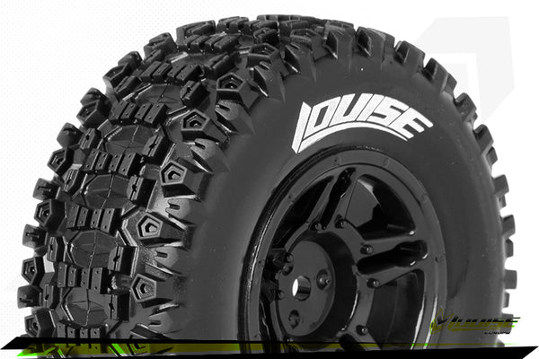 LOUISE L-T3223SBLA SC-UPHILL 1/10 SCALE FRONT OR REAR TYRE WITH INSERT MOUNTED ON BLACK RIM 12MM HEX 2 PACK