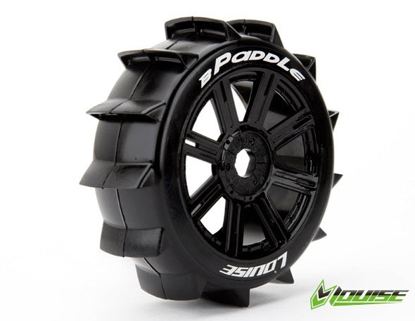 LOUISE L-T3249B B-PADDLE 1/8 SCALE OFF ROAD BUGGY TIRES MOUNTED ON BLACK RIMS 17MM HEX 2 PACK