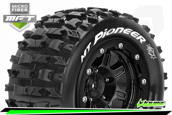 LOUISE LT3329SB PIONEER MONSTER TRUCK TIRE SOFT ON 1/2 OFFSET BEADLOCK BLACK RIM HEX 17MM MOUNTED TYRES