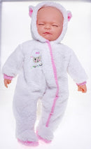 COTTON CANDY BABY DOLL LUNA WITH WHITE POLAR FLEECE ONESIE SOFT BODY 50CM