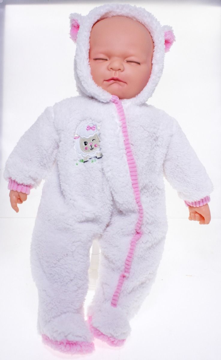 COTTON CANDY BABY DOLL LUNA WITH WHITE POLAR FLEECE ONESIE SOFT BODY 50CM