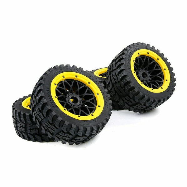 ROVAN 854825 BAJA 5B GEN 2 ALL TERRAIN BUGGY FRONT AND REAR WHEEL SET OF 4 PREMOUNTED WITH YELLOW BEADLOCKS