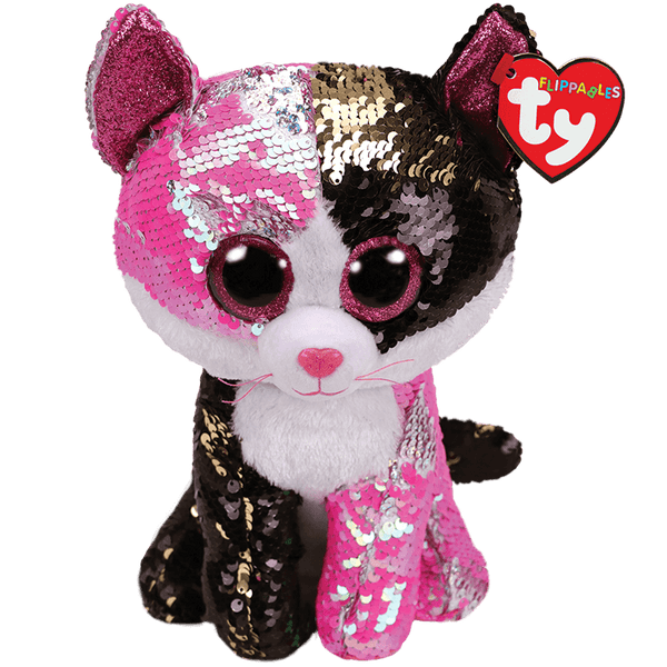 TY BEANIE BOOS FLIPPABLES MALIBU PINK AND BLACK CAT MEDIUM