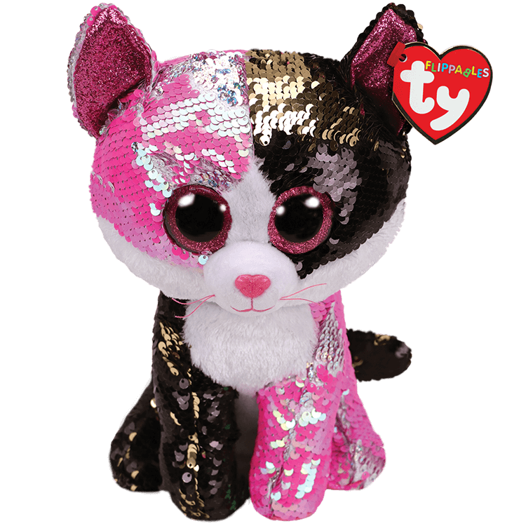 TY BEANIE BOOS FLIPPABLES MALIBU PINK AND BLACK CAT MEDIUM