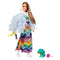 BARBIE FASHIONISTA EXTRA DELUXE DOLL #9 WITH RAINBOW DRESS AND BLUE RUFFLE JACKET AND PET