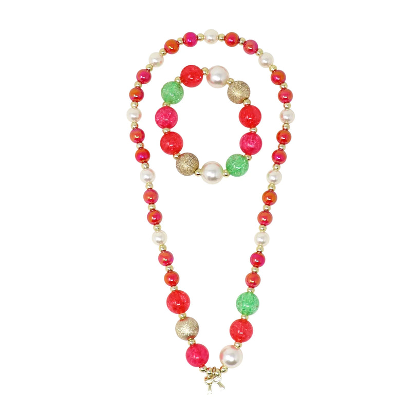 PINK POPPY BRILLIANT AND BRIGHT BOW PENDANT NECKLACE AND BRACELET SET