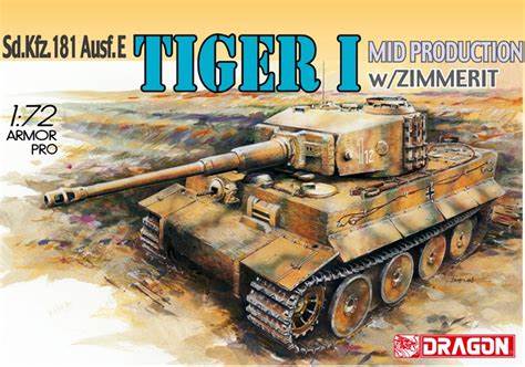 DRAGON 7251 1/72 TIGER I MID PRODUCTION WITH ZIMMERIT PLASTIC MODEL KIT