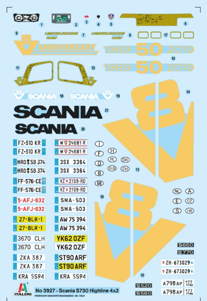 ITALERI 3927 SCANIA S730 HIGHLINE 4X2 1/24 SCALE PLASTIC MODEL KIT