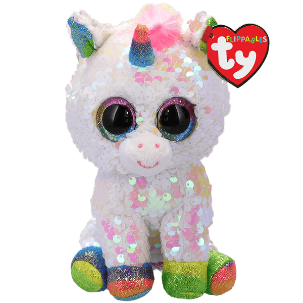 TY BEANIE BOOS FLIPPABLES PIXY WHITE AND RAINBOW UNICORN MEDIUM