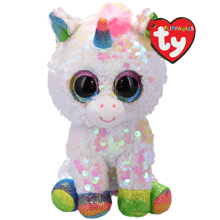 TY BEANIE BOOS FLIPPABLES PIXY WHITE AND RAINBOW UNICORN MEDIUM