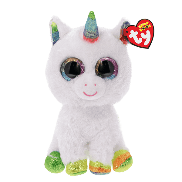 TY BEANIE BOOS PIXY WHITE AND RAINBOW UNICORN REGULAR