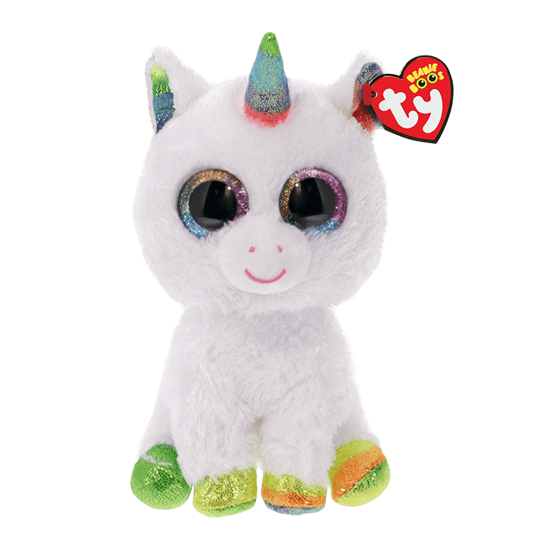 TY BEANIE BOOS PIXY WHITE AND RAINBOW UNICORN REGULAR