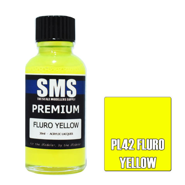 SMS PL42 FLURO YELLOW PREMIUM ACRYLIC LACQUER GLOSS PAINT 30ML